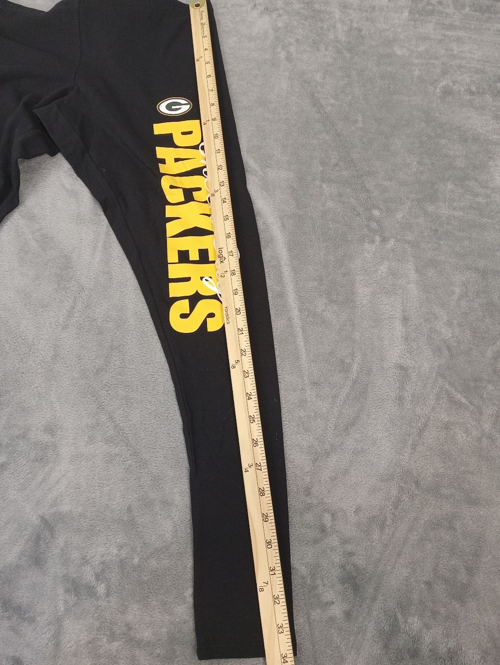 Green Bay Packers Black Leggings with Yellow Team Print Size Medium - Picture 6 of 8